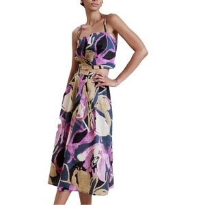 Floral Midi skirt set in Pink and Gold